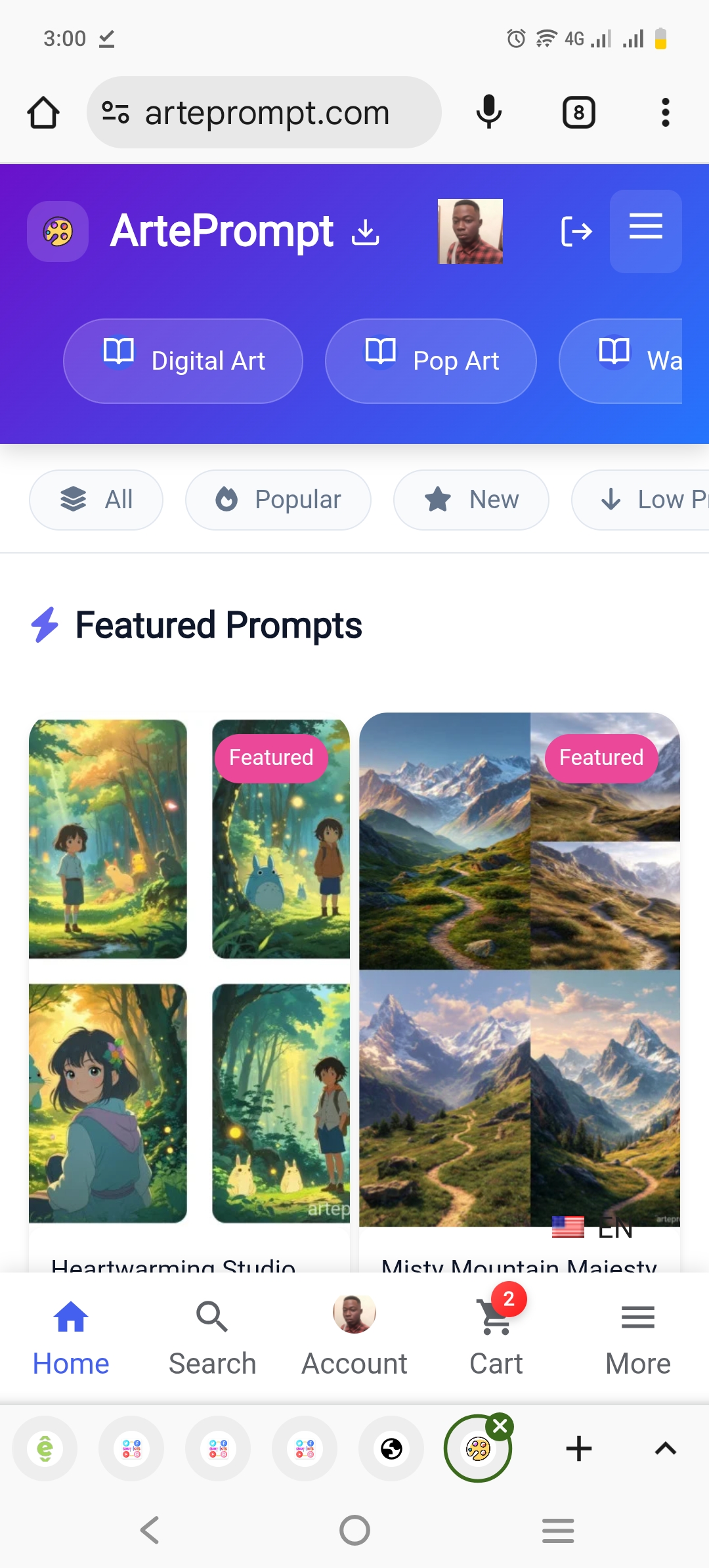 Screenshot of ArtePrompt App