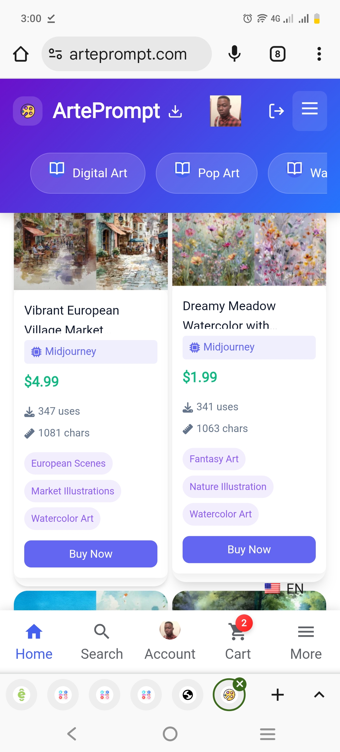 Screenshot of ArtePrompt App