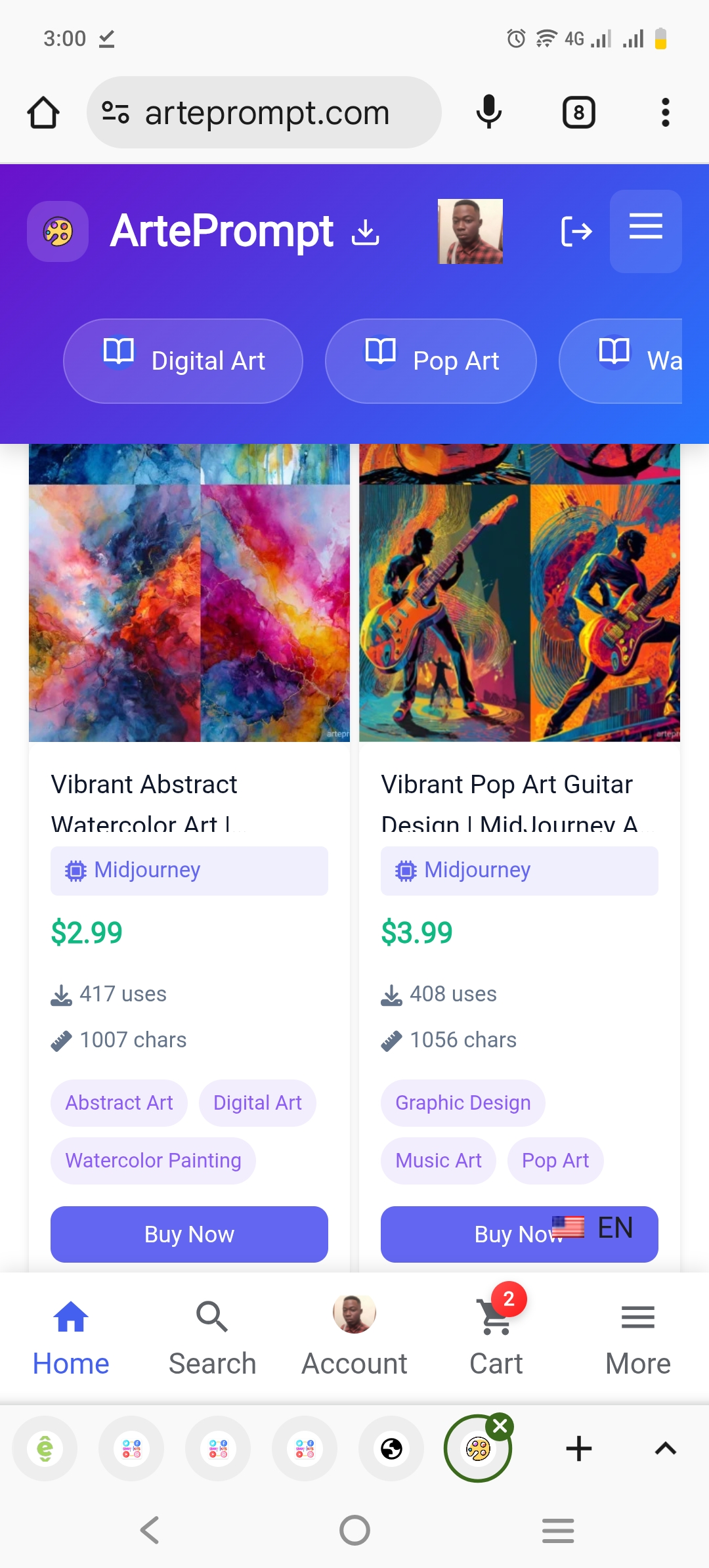 Screenshot of ArtePrompt App