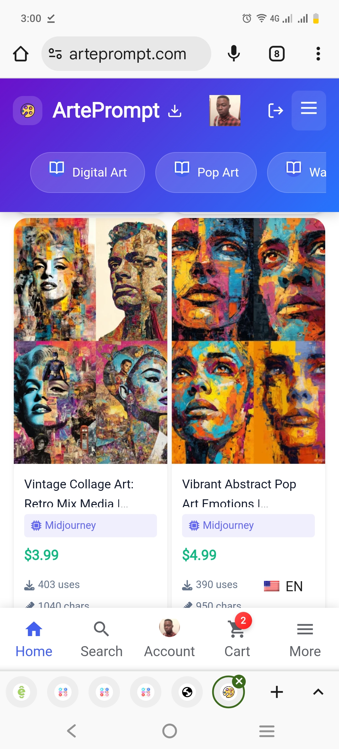 Screenshot of ArtePrompt App