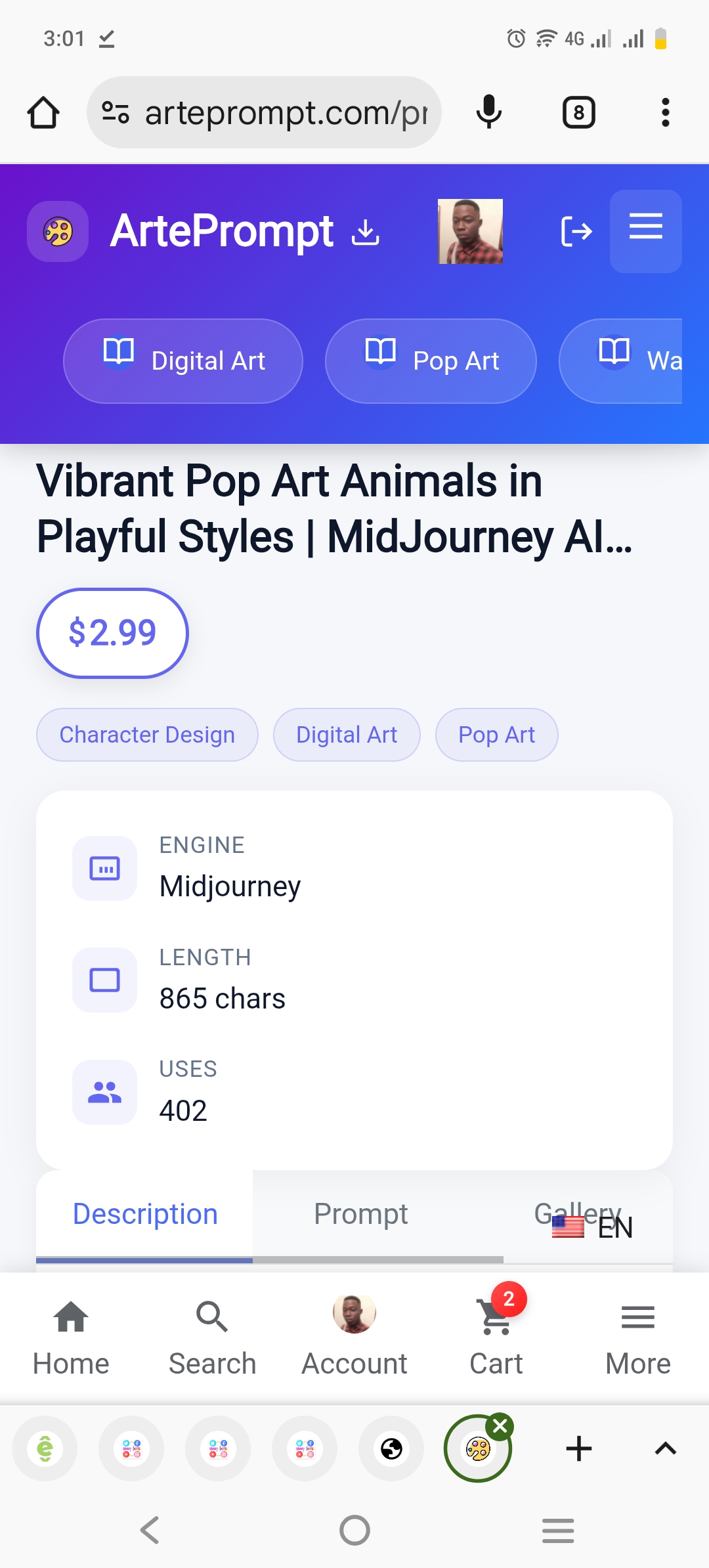 Screenshot of ArtePrompt App