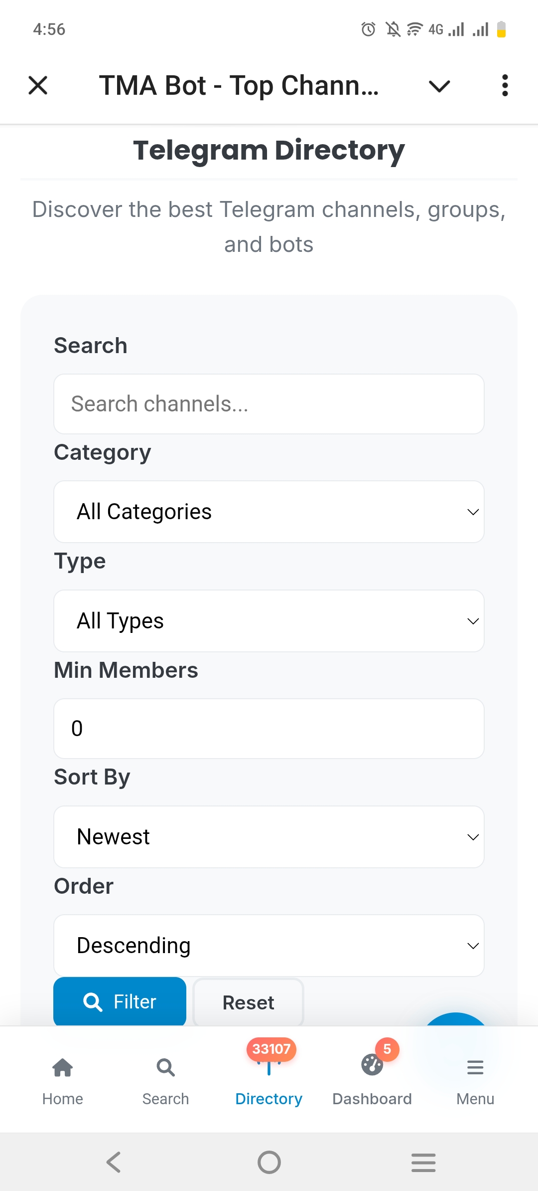 Screenshot of TMABOT APP