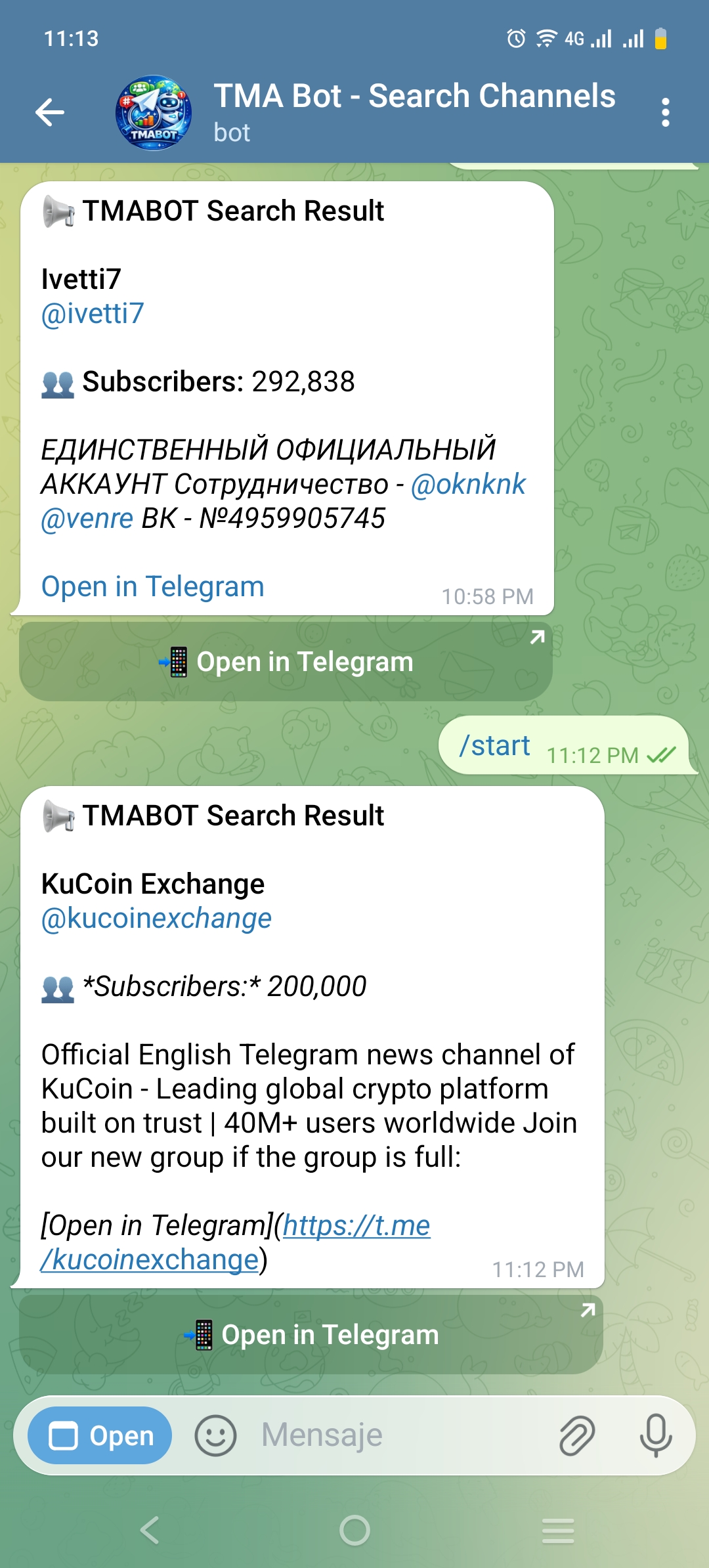 Screenshot of TMABOT APP